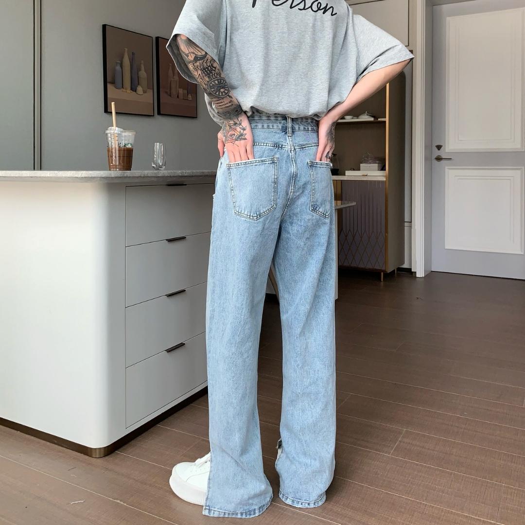 韓国ファッション SELCA-High-waisted denim with slits-mselca2023aw403-01