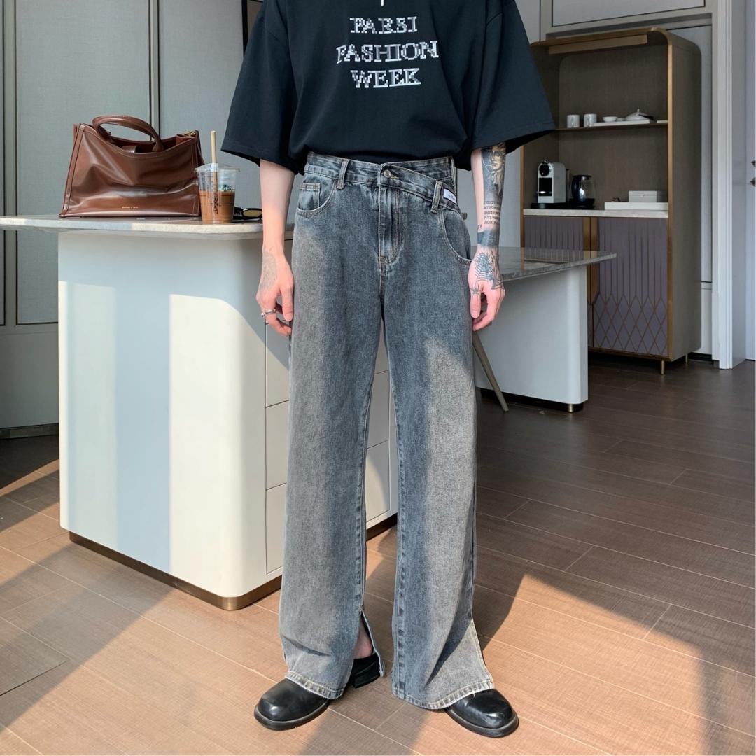 韓国ファッション SELCA-High-waisted denim with slits-mselca2023aw403-02