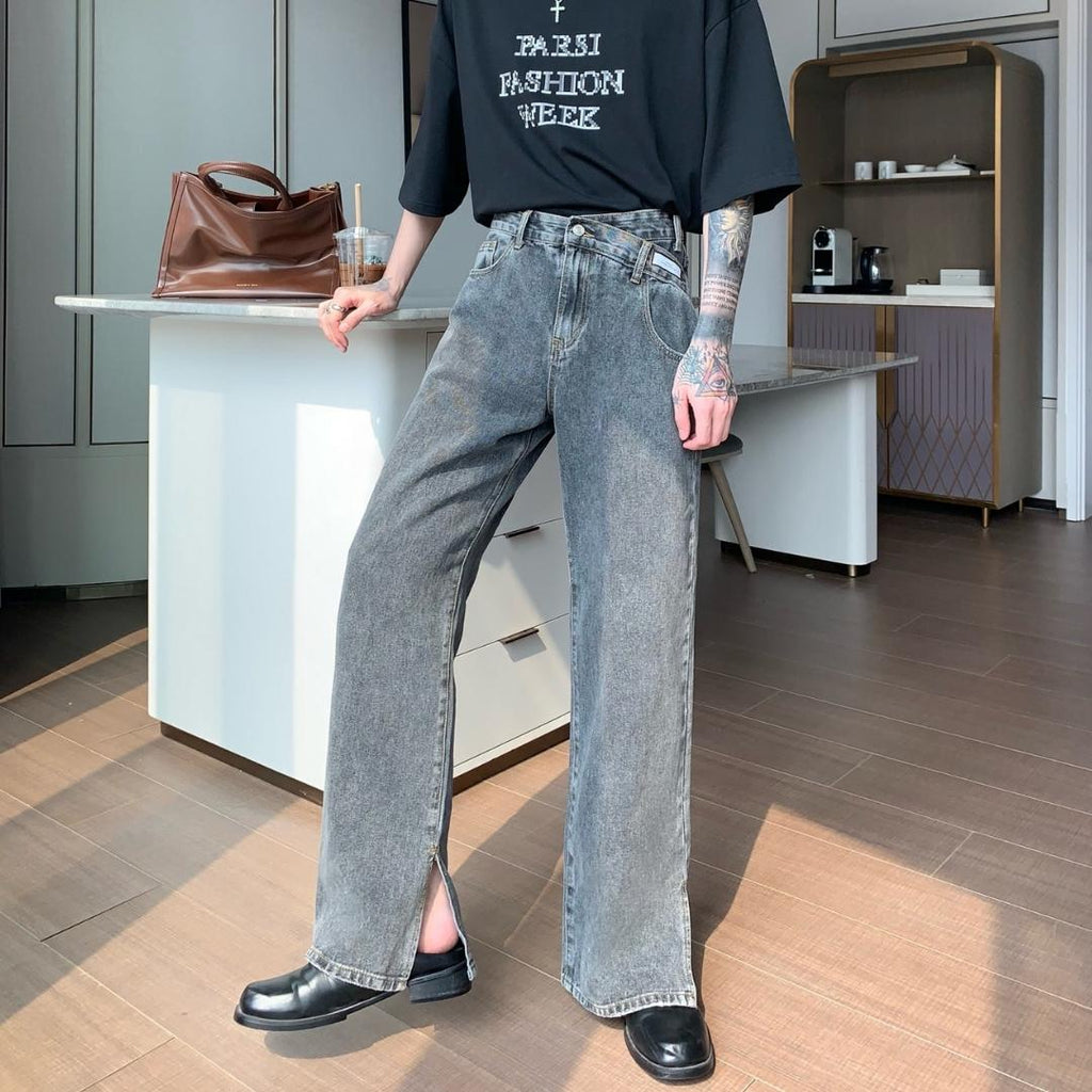 韓国ファッション SELCA-High-waisted denim with slits-mselca2023aw403-03
