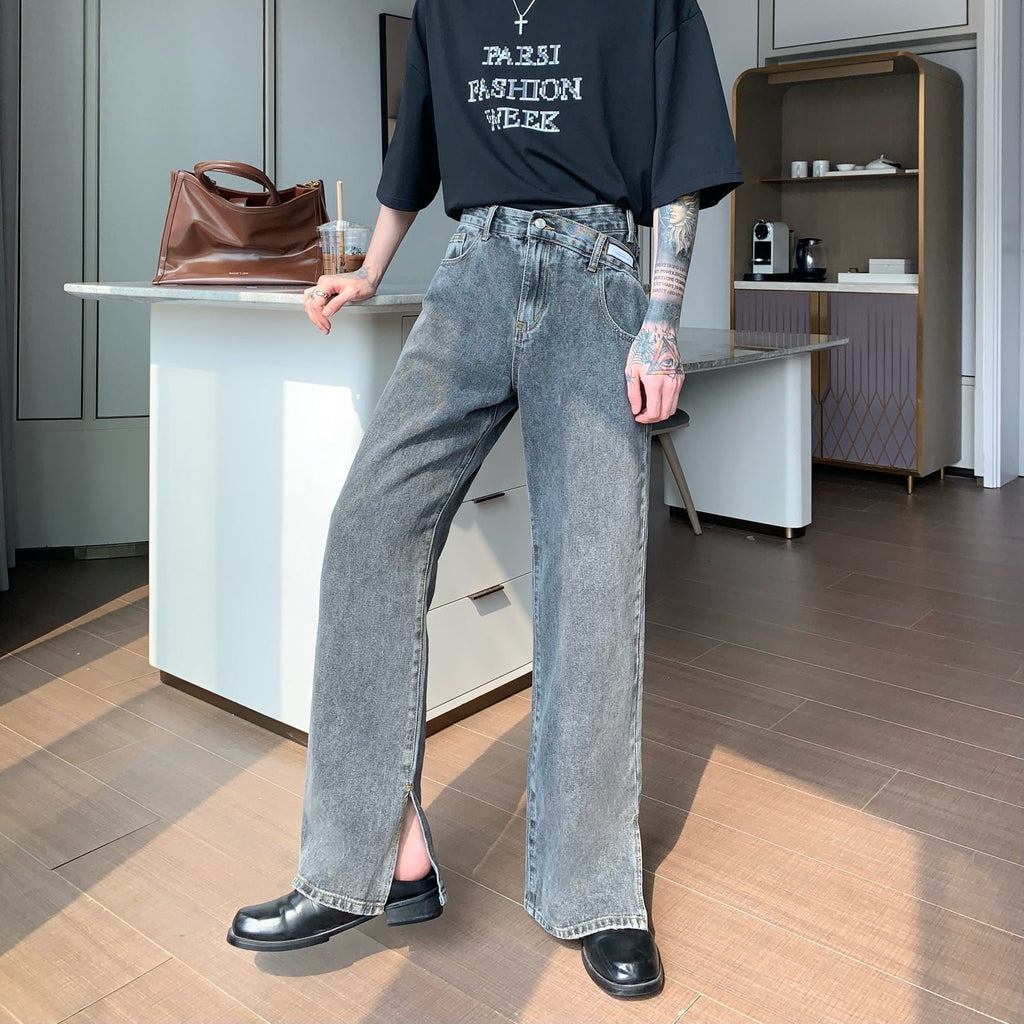 韓国ファッション SELCA-High-waisted denim with slits-mselca2023aw403-04