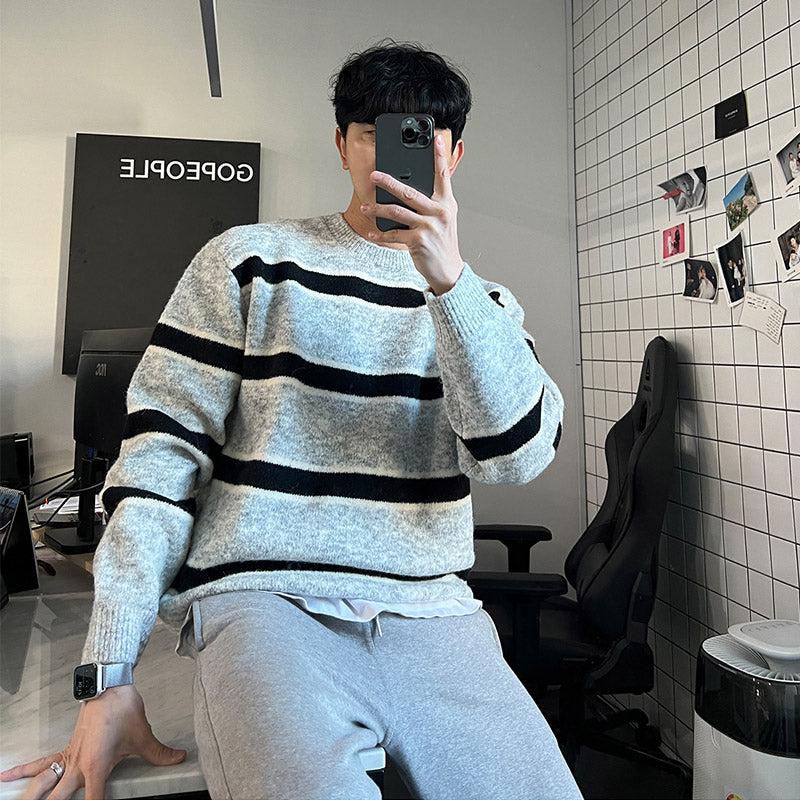 韓国ファッション SELCA-Knitted striped sweater-mselca2023aw429-07