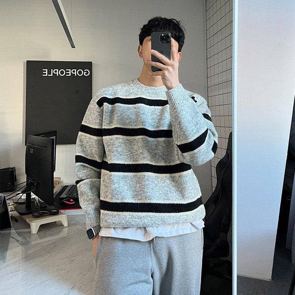 韓国ファッション SELCA-Knitted striped sweater-mselca2023aw429-03