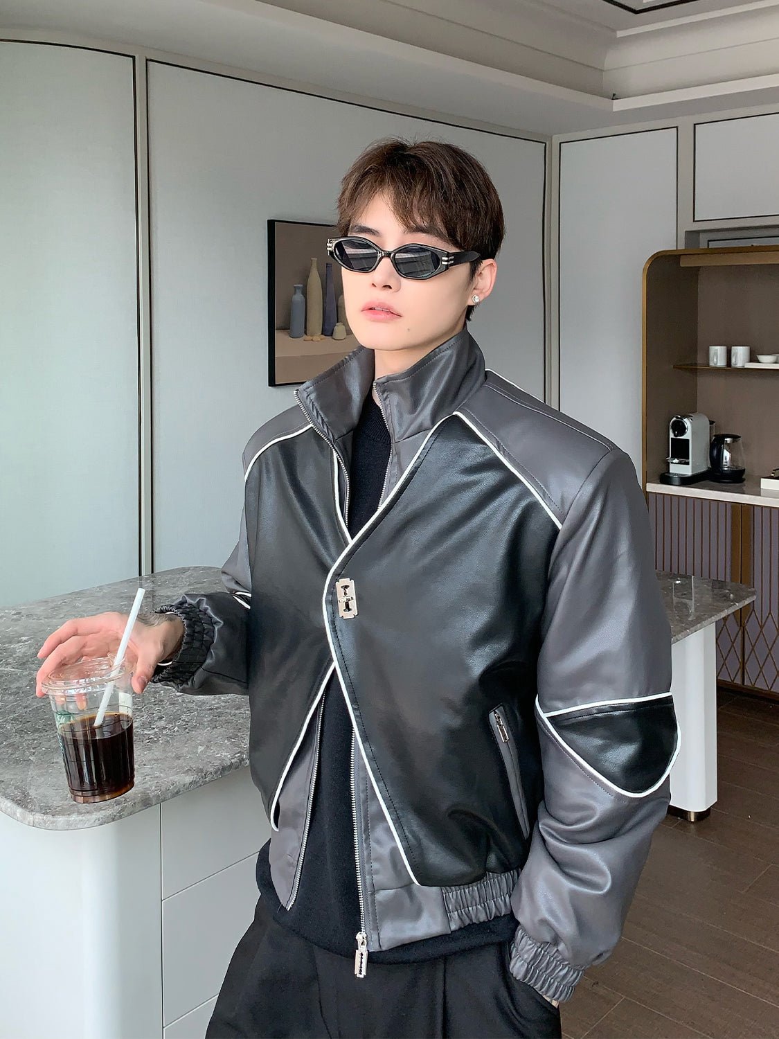 韓国ファッション SELCA-Leather design jacket-mselca2023aw440-09