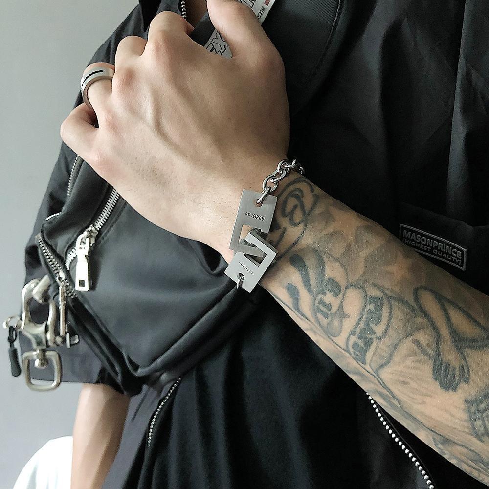 韓国ファッション SELCA-Lettering Cuban Chain Bracelet-mselca2023aw452-03