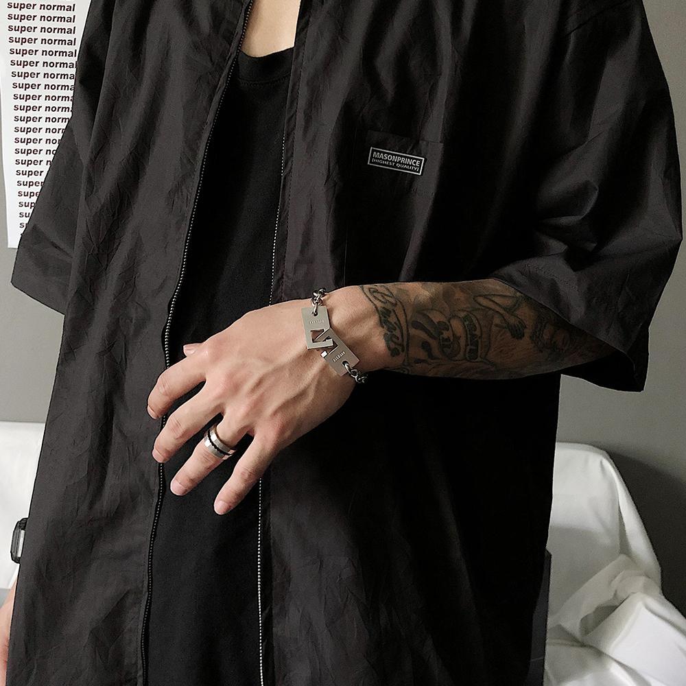 韓国ファッション SELCA-Lettering Cuban Chain Bracelet-mselca2023aw452-04