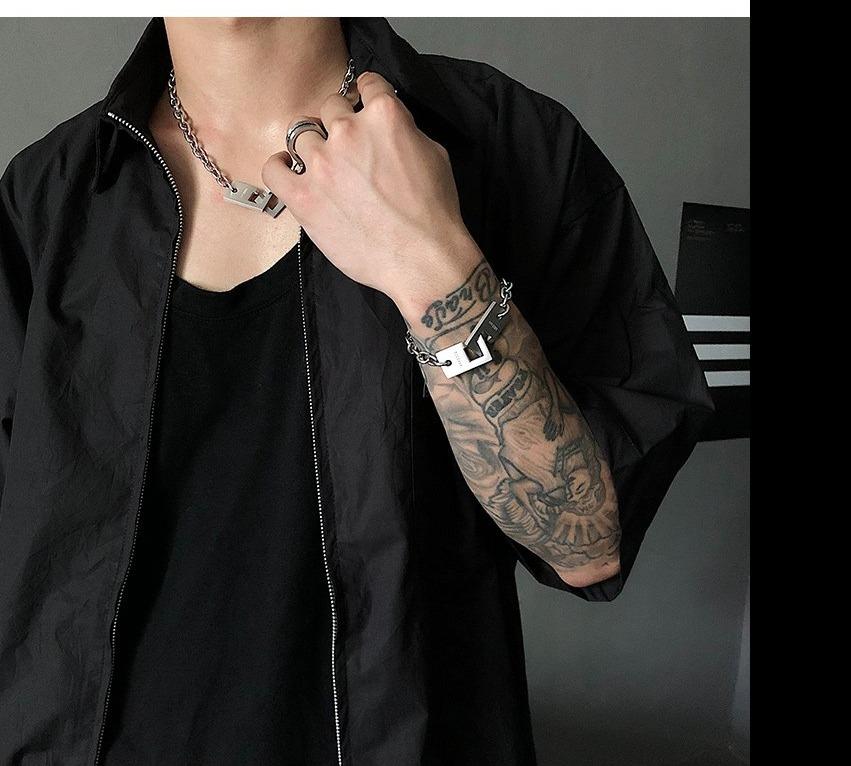 韓国ファッション SELCA-Lettering Cuban Chain Bracelet-mselca2023aw452-05