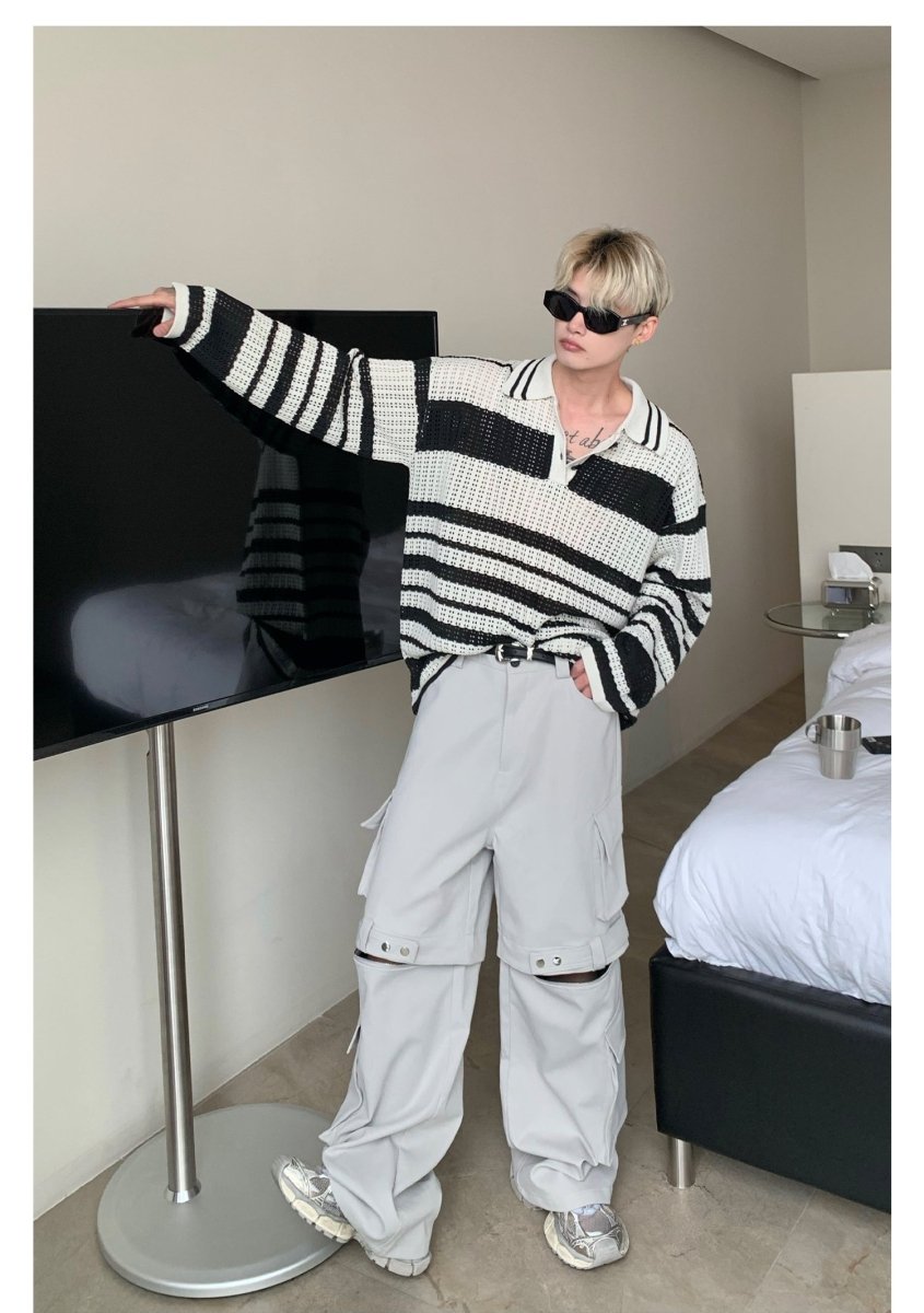 韓国ファッション SELCA-Long sleeve knit border polo shirt-mselca2023aw477-08
