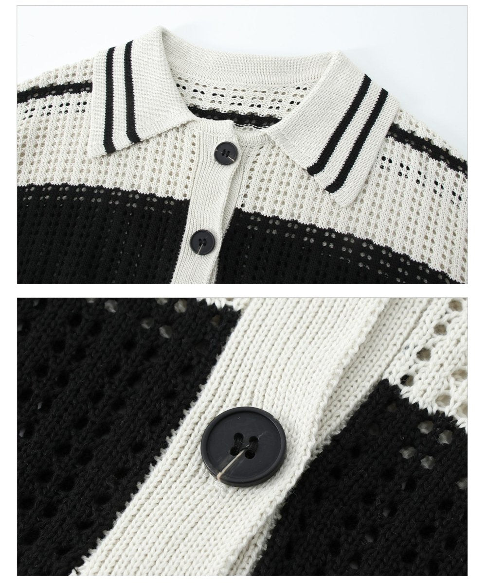 韓国ファッション SELCA-Long sleeve knit border polo shirt-mselca2023aw477-09