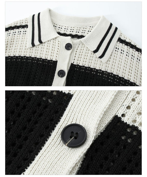 韓国ファッション SELCA-Long sleeve knit border polo shirt-mselca2023aw477-09