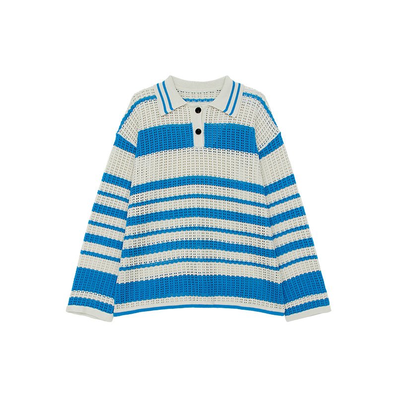 韓国ファッション SELCA-Long sleeve knit border polo shirt-mselca2023aw477-02