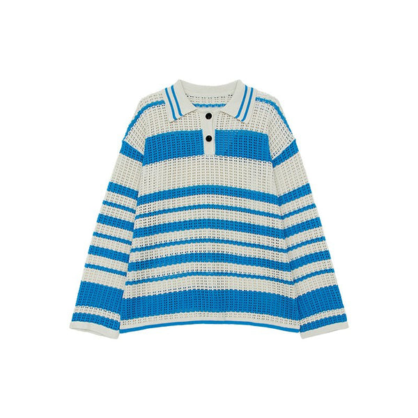韓国ファッション SELCA-Long sleeve knit border polo shirt-mselca2023aw477-02