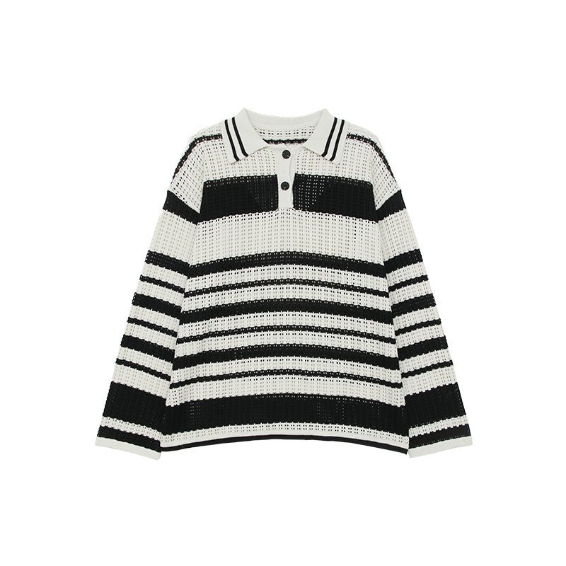 韓国ファッション SELCA-Long sleeve knit border polo shirt-mselca2023aw477-01