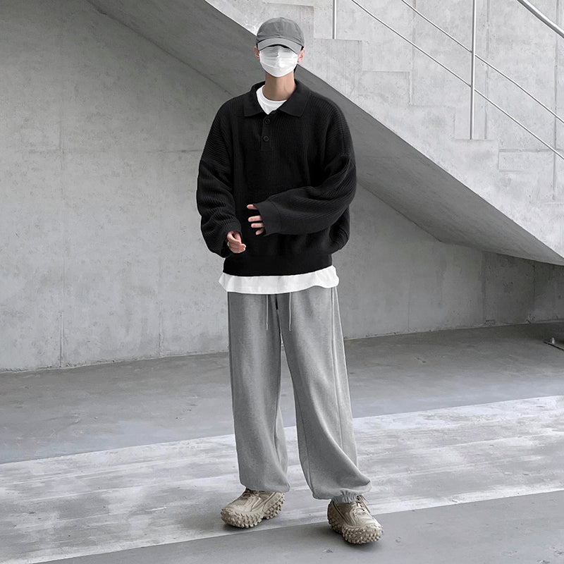 韓国ファッション SELCA-long-sleeved  polo knit shirt-mselca2023aw484-01