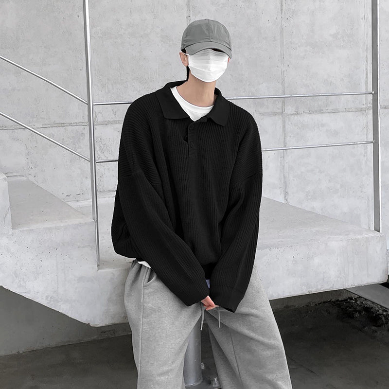 韓国ファッション SELCA-long-sleeved  polo knit shirt-mselca2023aw484-03
