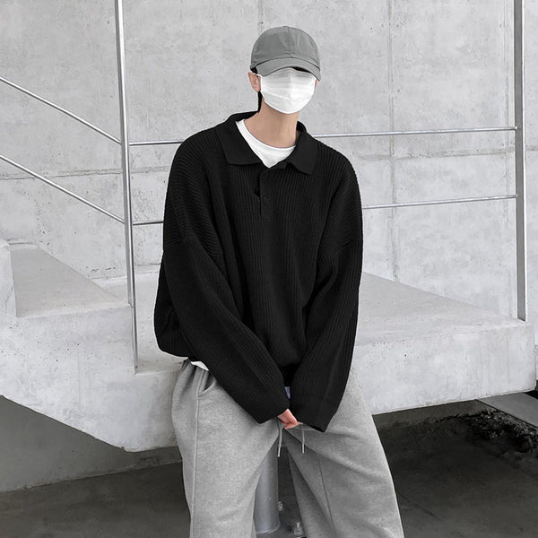 韓国ファッション SELCA-long-sleeved  polo knit shirt-mselca2023aw484-03