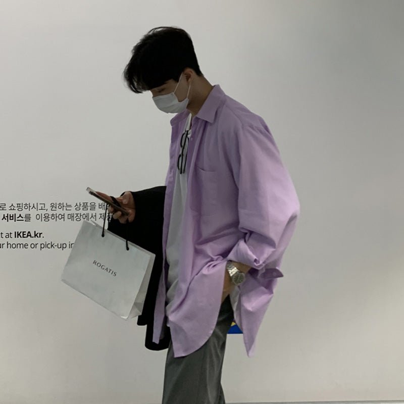 韓国ファッション SELCA-Loose plain long sleeve shirt-mselca2023aw499-013