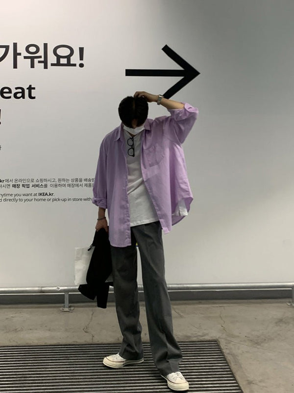 韓国ファッション SELCA-Loose plain long sleeve shirt-mselca2023aw499-014