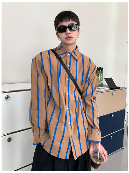 韓国ファッション SELCA-Loose Striped Shirt-mselca2023aw505-03