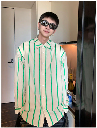 韓国ファッション SELCA-Loose Striped Shirt-mselca2023aw505-04