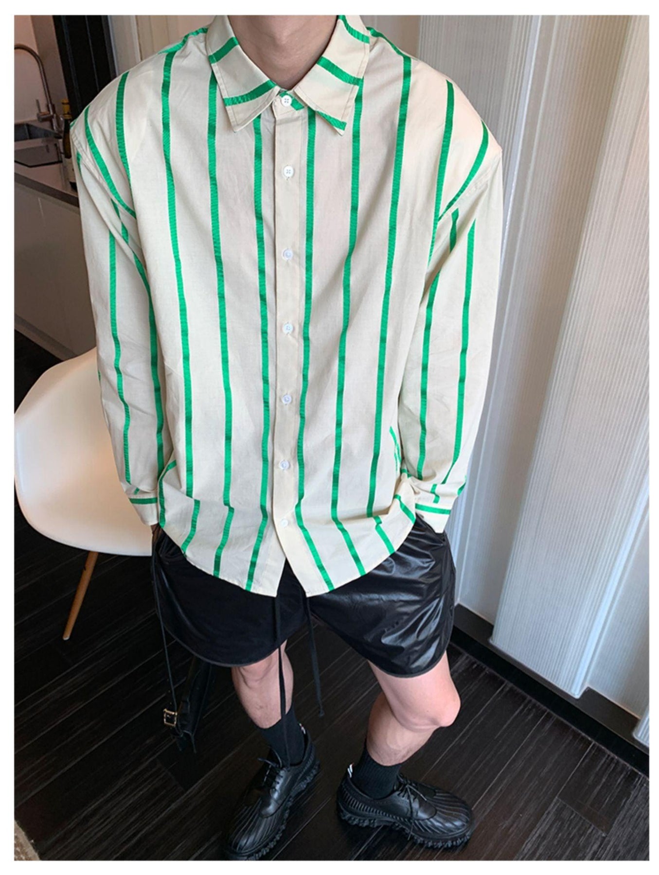 韓国ファッション SELCA-Loose Striped Shirt-mselca2023aw505-06