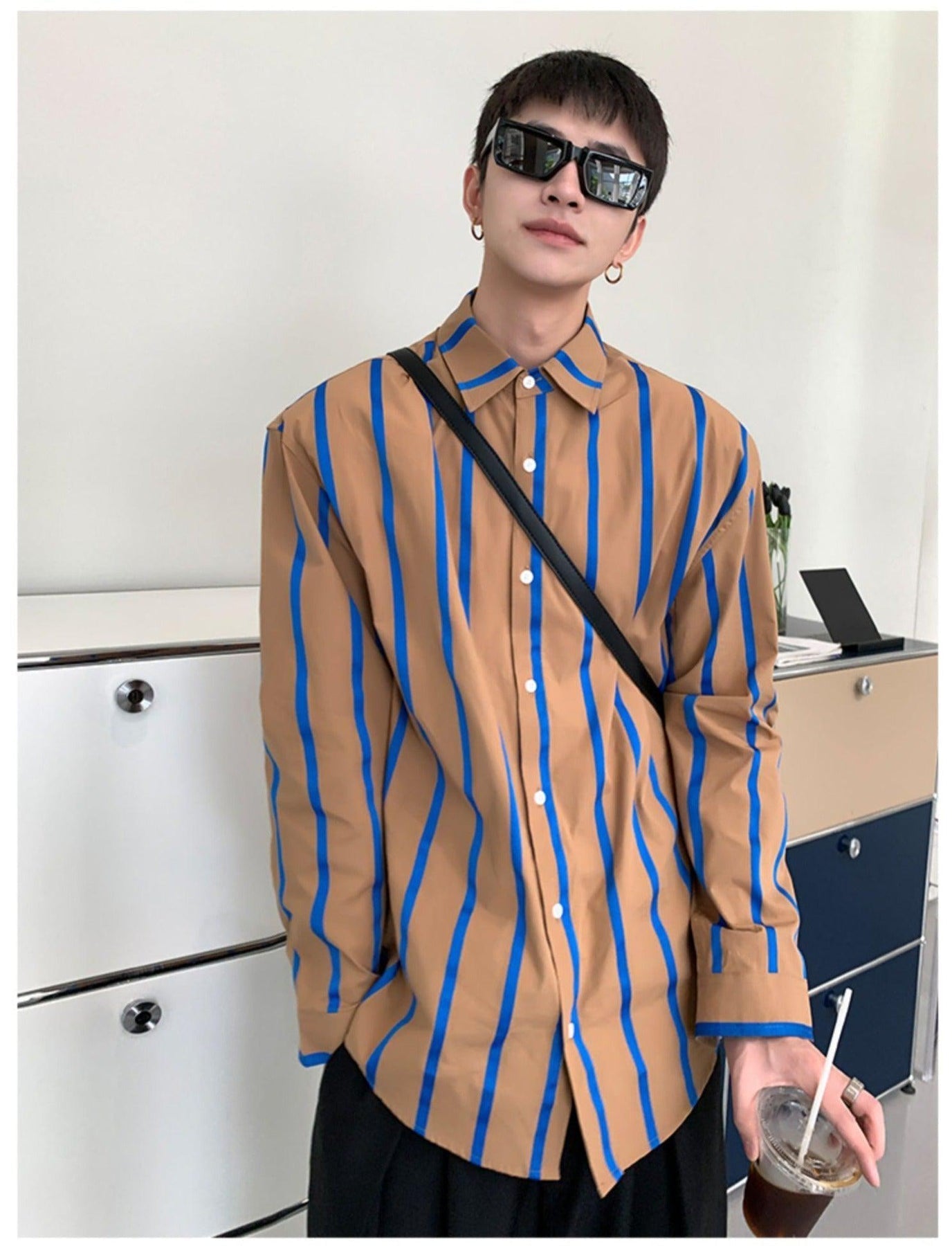 韓国ファッション SELCA-Loose Striped Shirt-mselca2023aw505-010