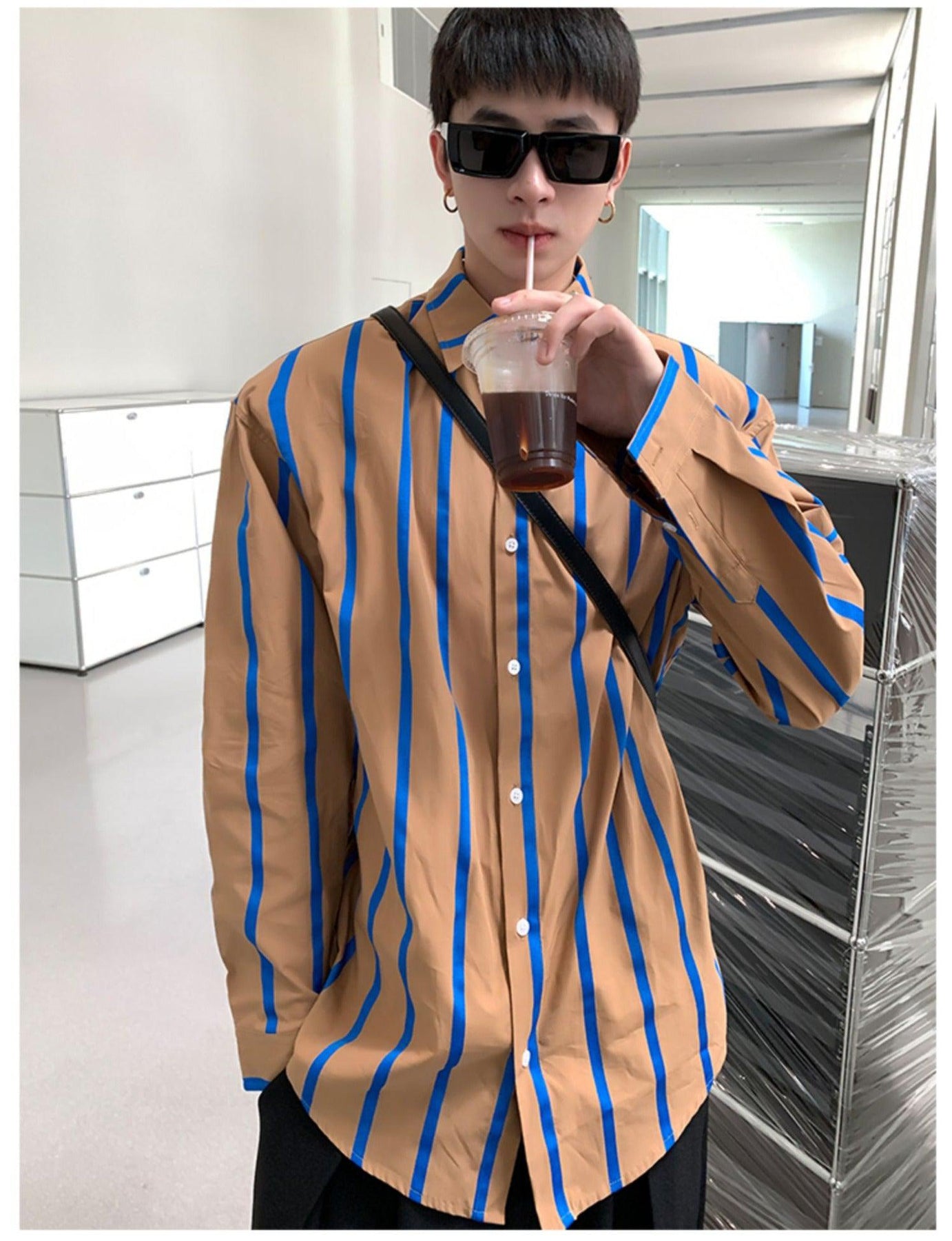 韓国ファッション SELCA-Loose Striped Shirt-mselca2023aw505-011