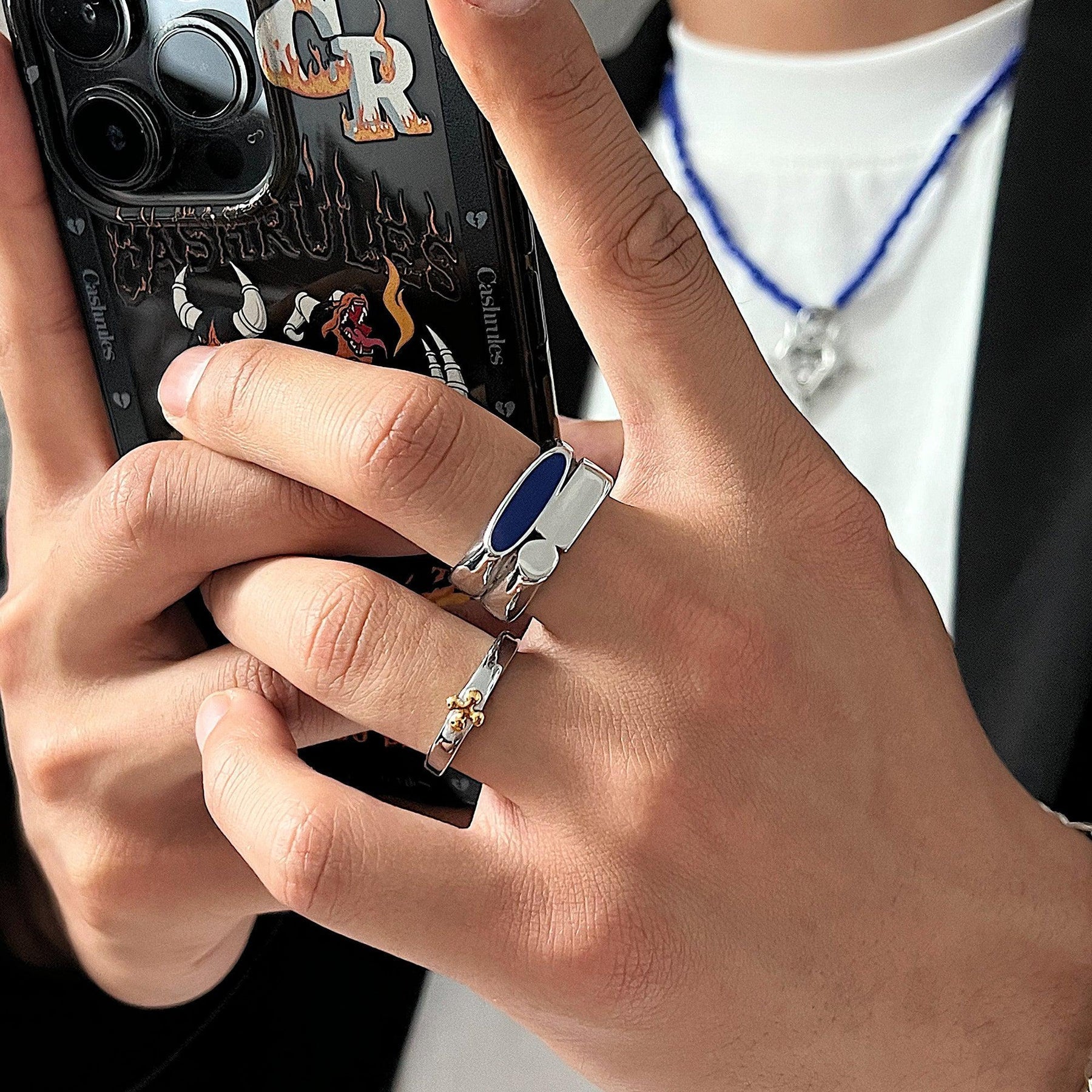 韓国ファッション SELCA-Blue Geometric Ring-mselca2023aw50-06
