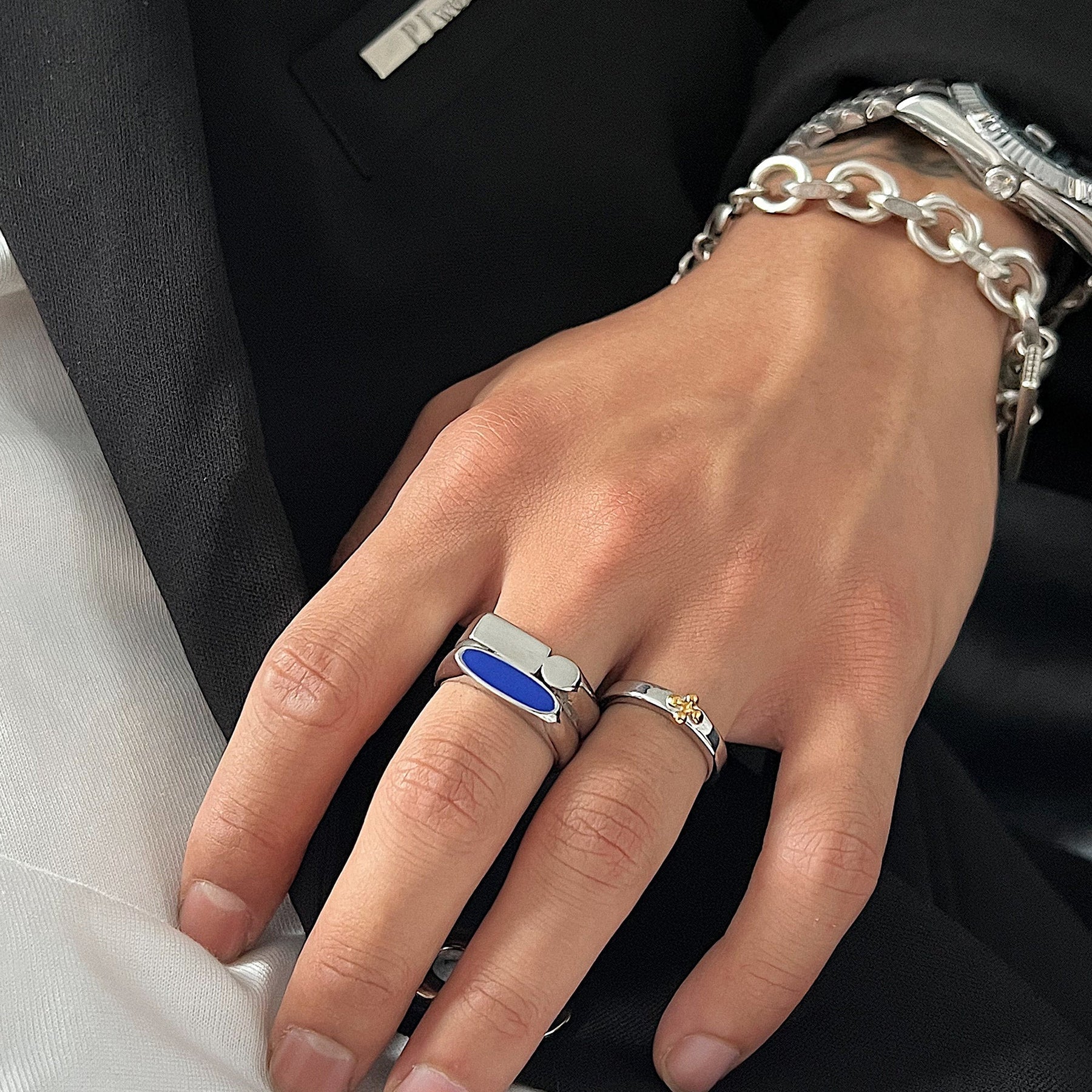 韓国ファッション SELCA-Blue Geometric Ring-mselca2023aw50-01