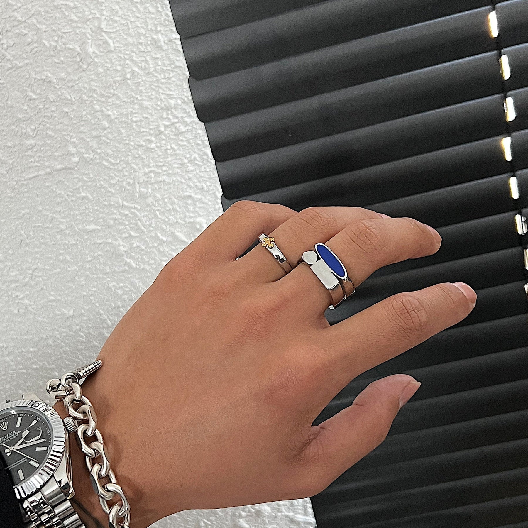 韓国ファッション SELCA-Blue Geometric Ring-mselca2023aw50-02
