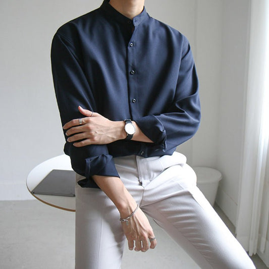 韓国ファッション SELCA-No collar casual shirt-mselca2023aw543-01
