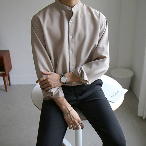 韓国ファッション SELCA-No collar casual shirt-mselca2023aw543-04