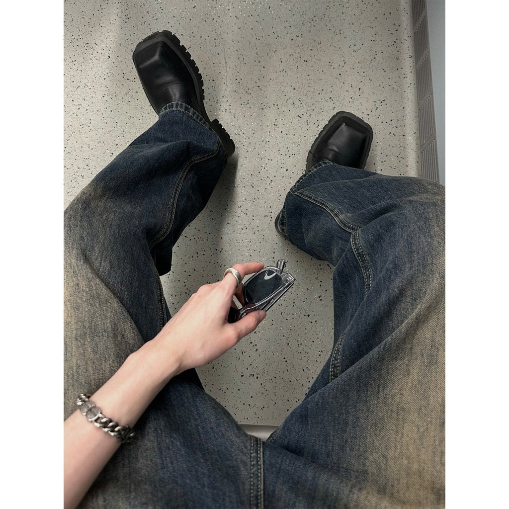 韓国ファッション SELCA-Nostalgic Blue Wide Leg Jeans-mselca2023aw549-04