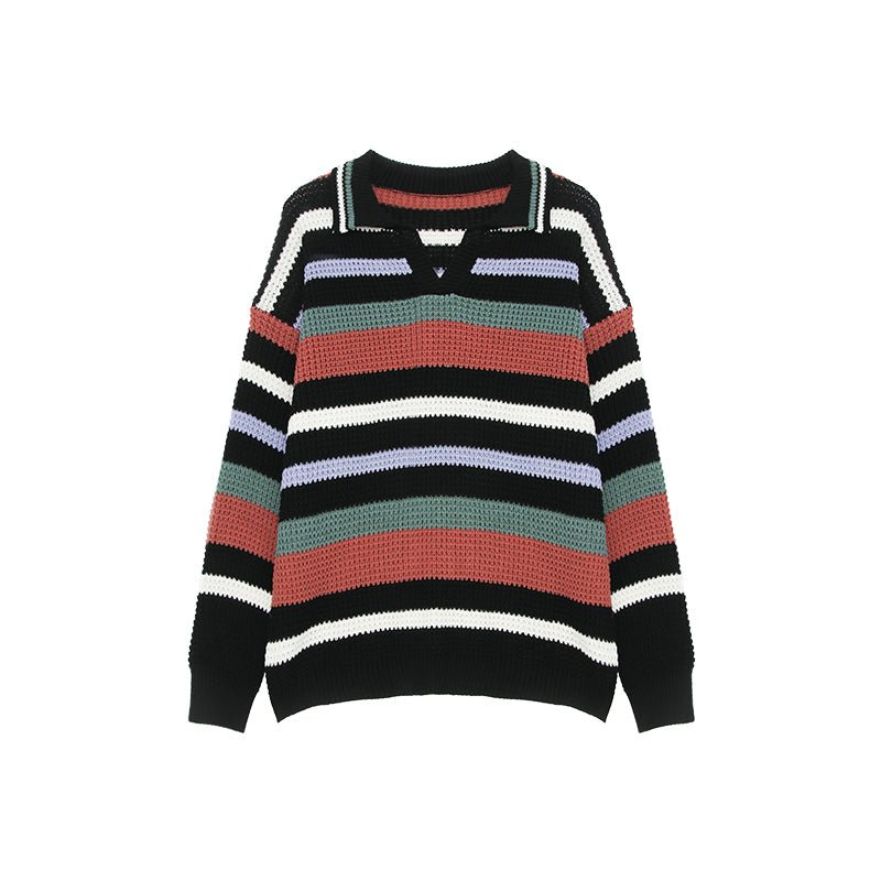 韓国ファッション SELCA-Over -size border knit polo shirt-mselca2023aw559-02