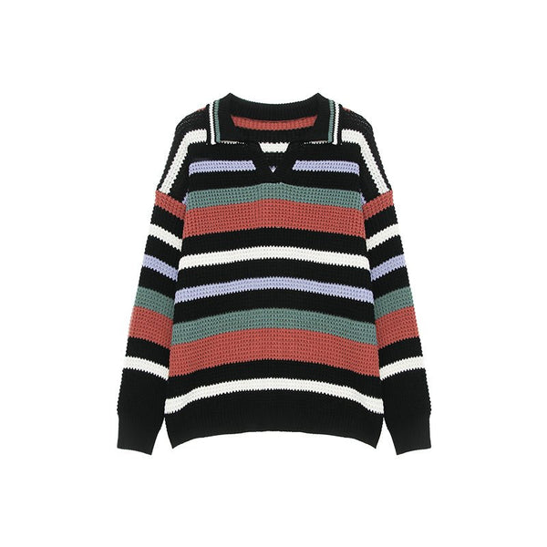韓国ファッション SELCA-Over -size border knit polo shirt-mselca2023aw559-02