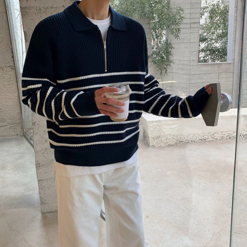 韓国ファッション SELCA-Border half zip knit-mselca2023aw55-04