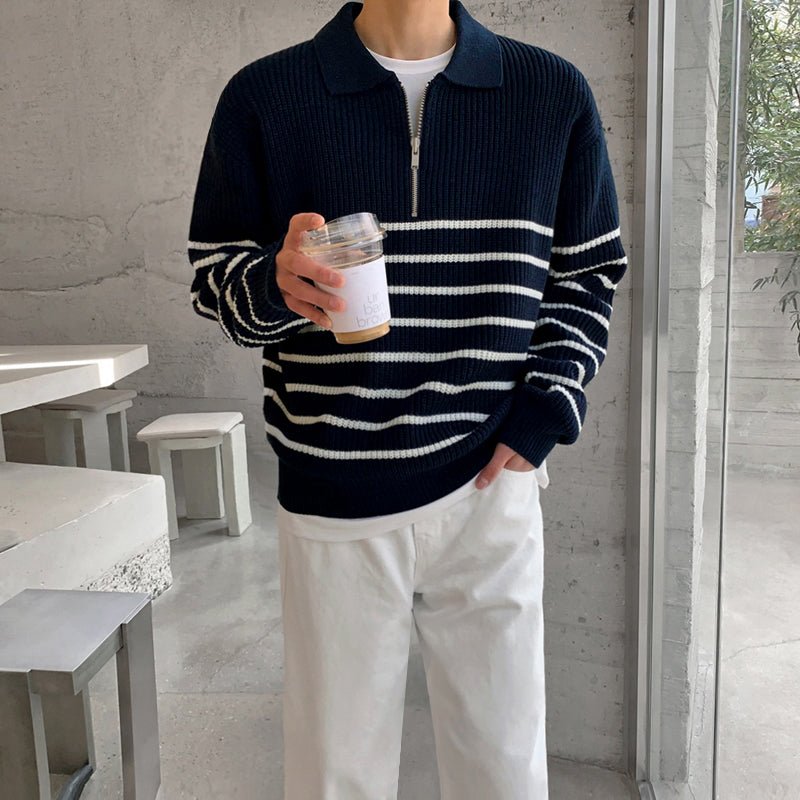 韓国ファッション SELCA-Border half zip knit-mselca2023aw55-01