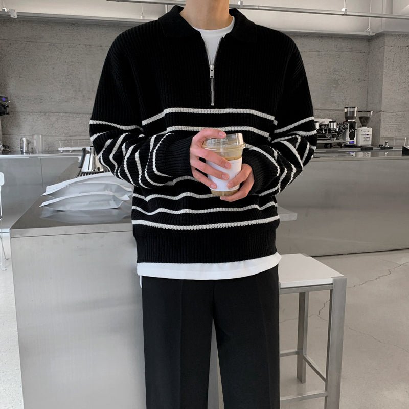 韓国ファッション SELCA-Border half zip knit-mselca2023aw55-02
