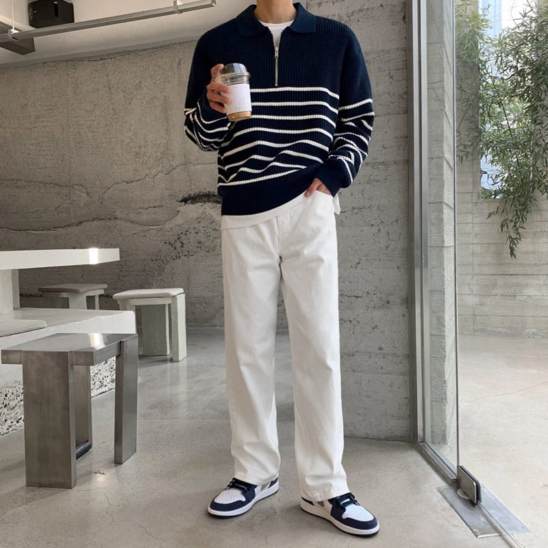 韓国ファッション SELCA-Border half zip knit-mselca2023aw55-03