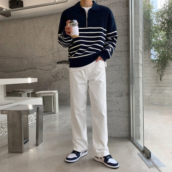 韓国ファッション SELCA-Border half zip knit-mselca2023aw55-03