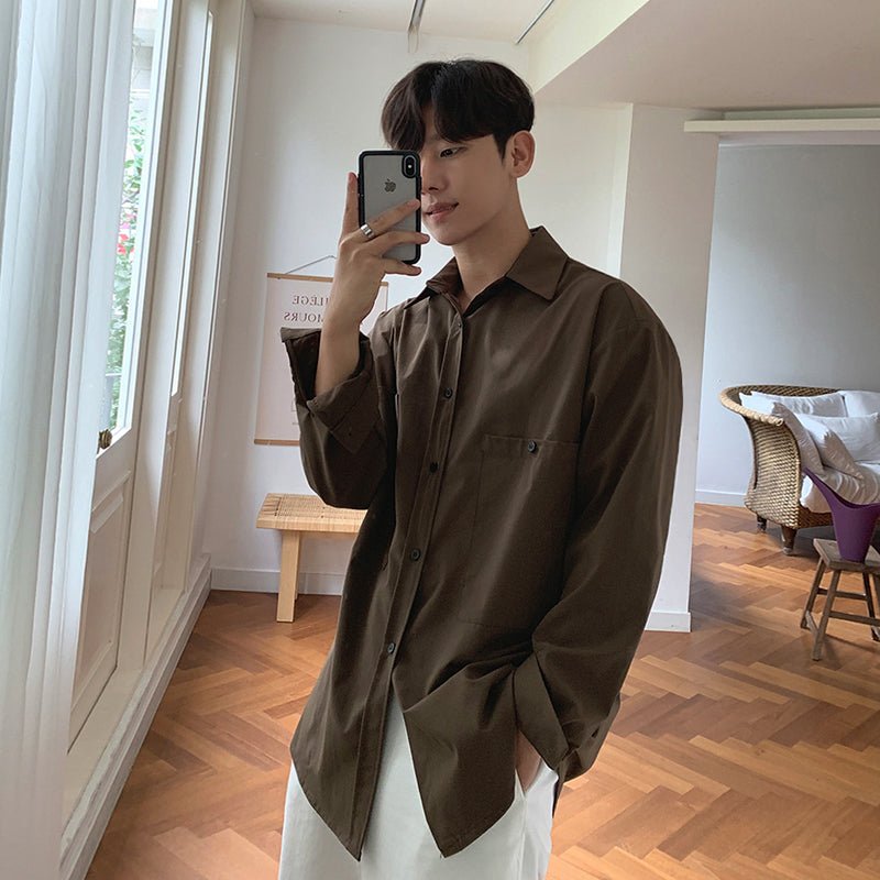 韓国ファッション SELCA-Over -size brown shirt-mselca2023aw561-02