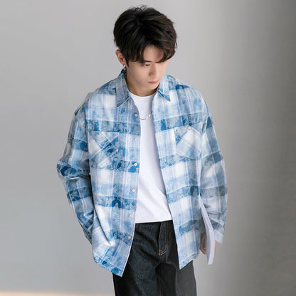 韓国ファッション SELCA-Over -size check pattern shirt-mselca2023aw562-04