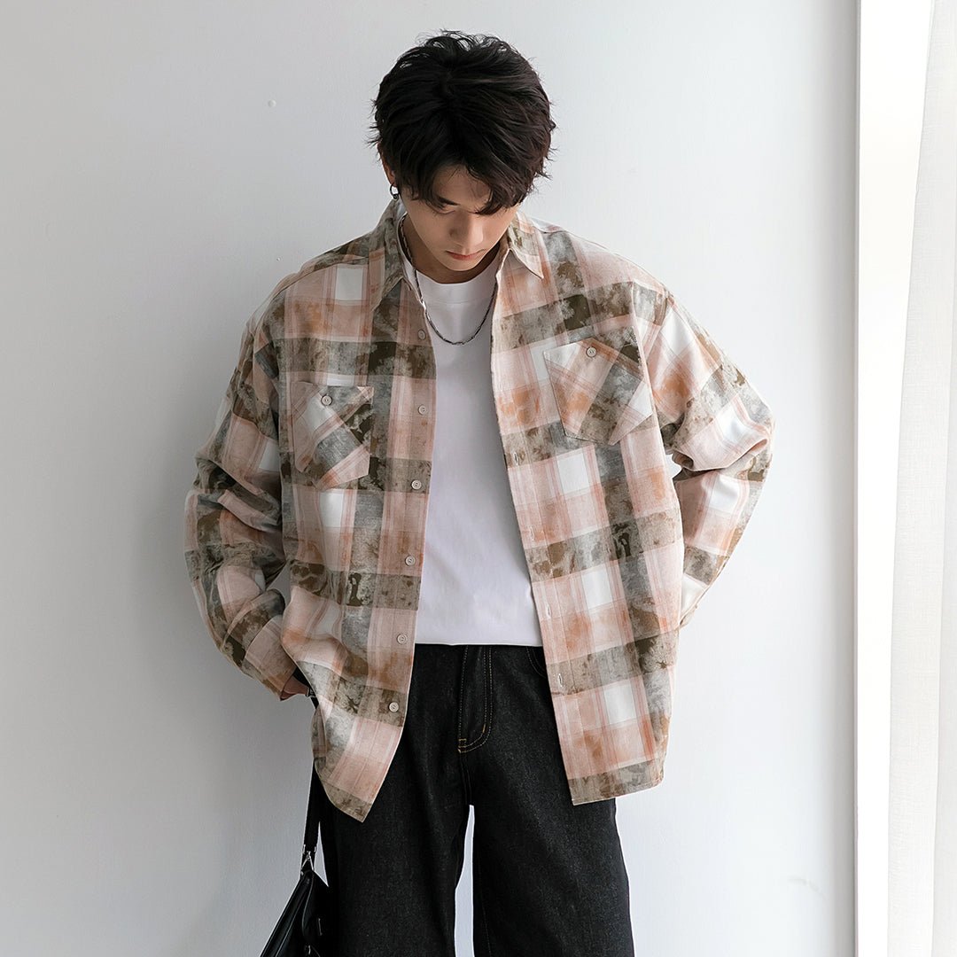 韓国ファッション SELCA-Over -size check pattern shirt-mselca2023aw562-02