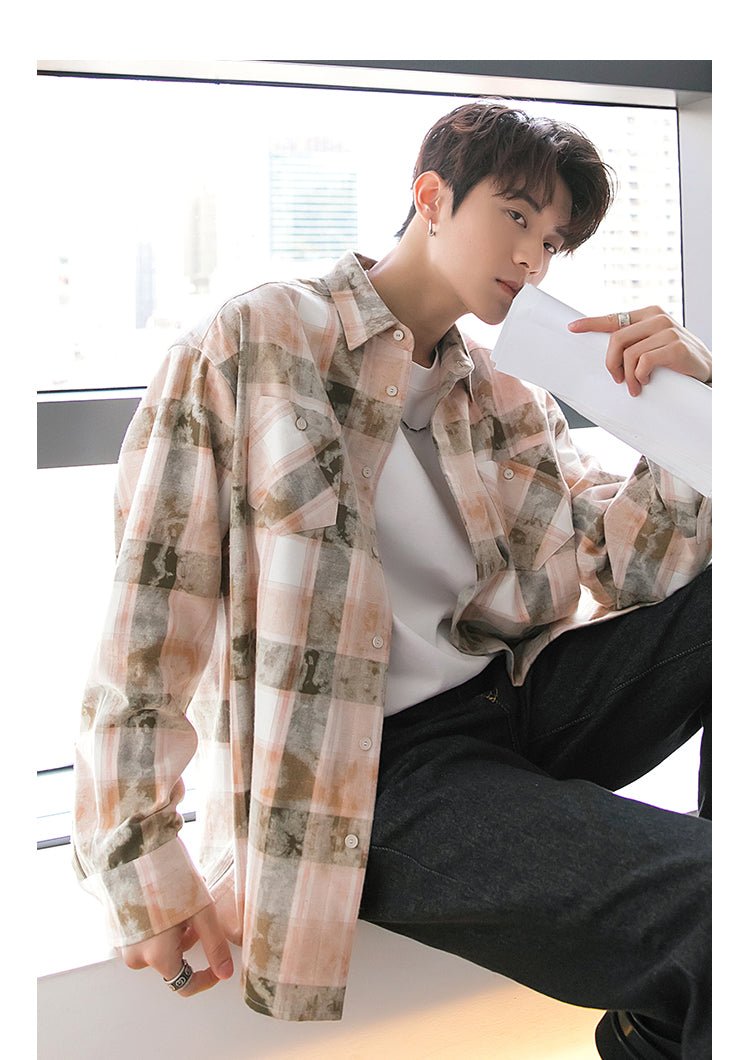 韓国ファッション SELCA-Over -size check pattern shirt-mselca2023aw562-07