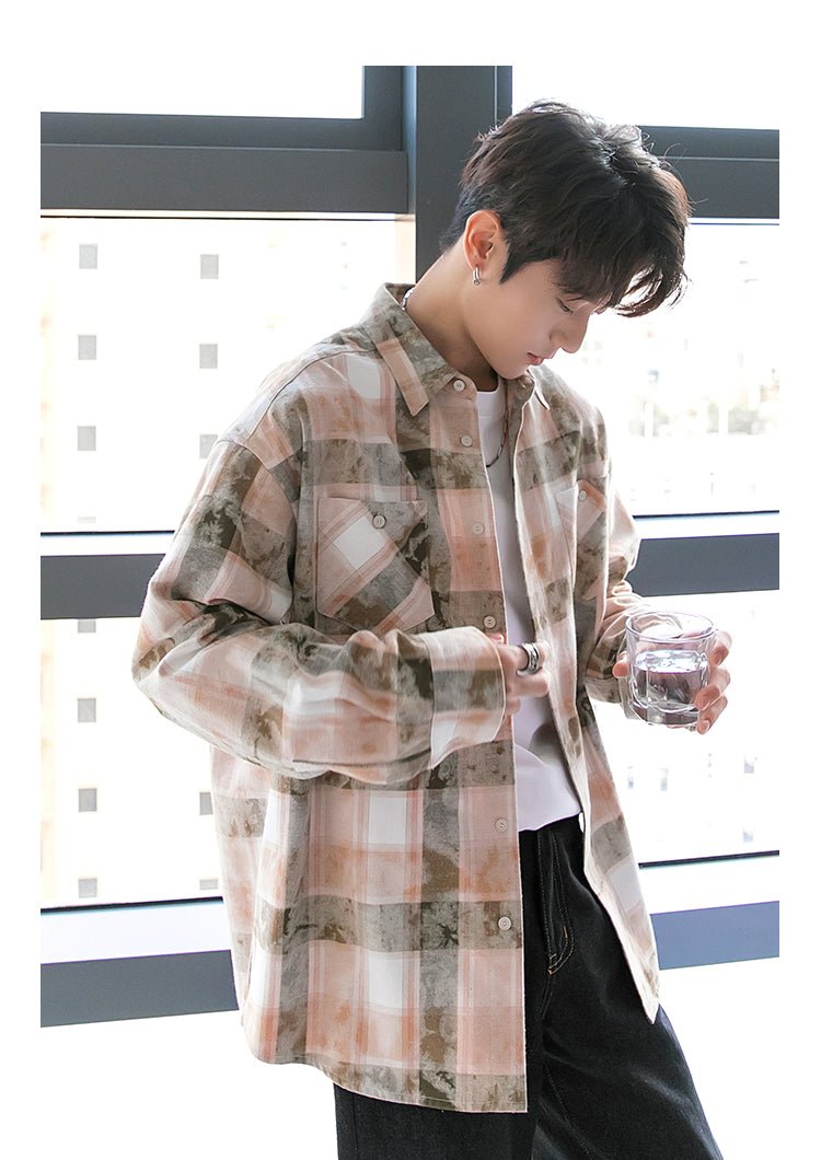 韓国ファッション SELCA-Over -size check pattern shirt-mselca2023aw562-08