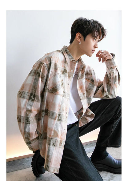 韓国ファッション SELCA-Over -size check pattern shirt-mselca2023aw562-09