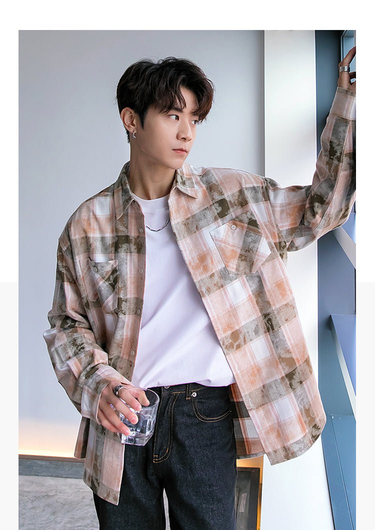 韓国ファッション SELCA-Over -size check pattern shirt-mselca2023aw562-010