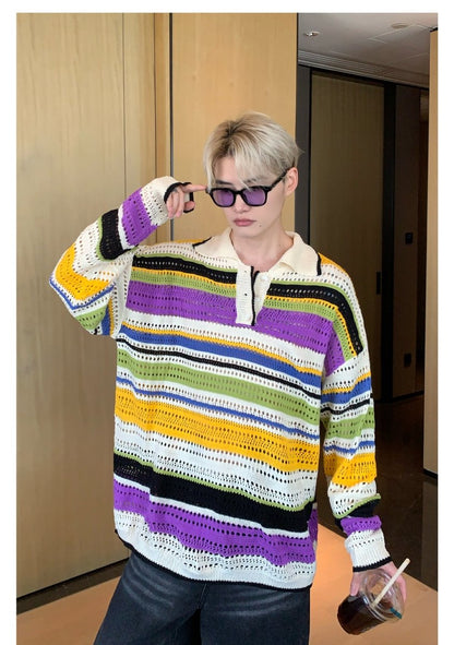 韓国ファッション SELCA-Border knit polo shirt-mselca2023aw56-03