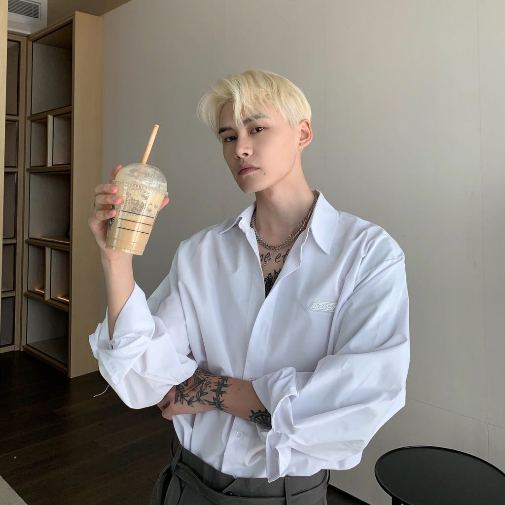 韓国ファッション SELCA-Over -size logo shirt-mselca2023aw581-010