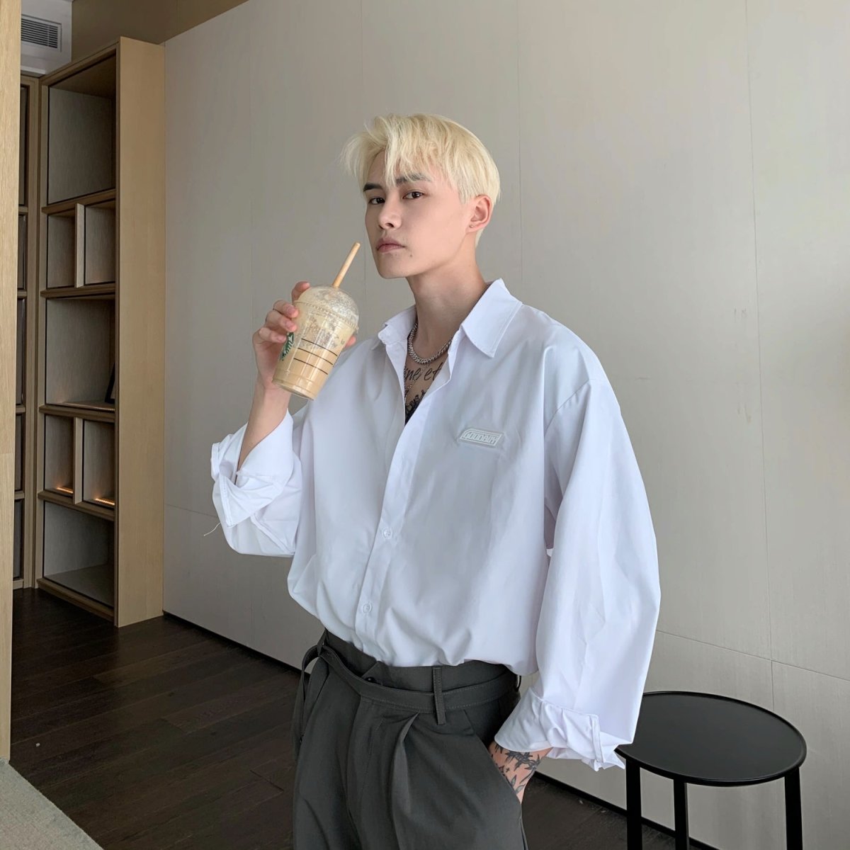 韓国ファッション SELCA-Over -size logo shirt-mselca2023aw581-03