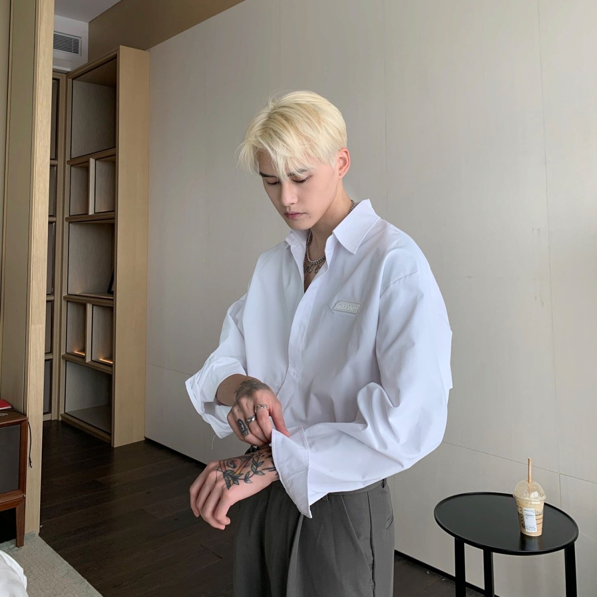 韓国ファッション SELCA-Over -size logo shirt-mselca2023aw581-04